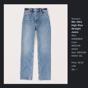 Abercrombie & Fitch 90’s Ultra High Rise Straight Jeans